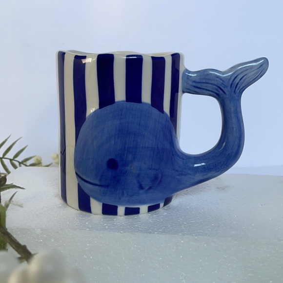 Striped Blue and White Whale Mug by The Old Pottery Company - Picture 11 of 11
